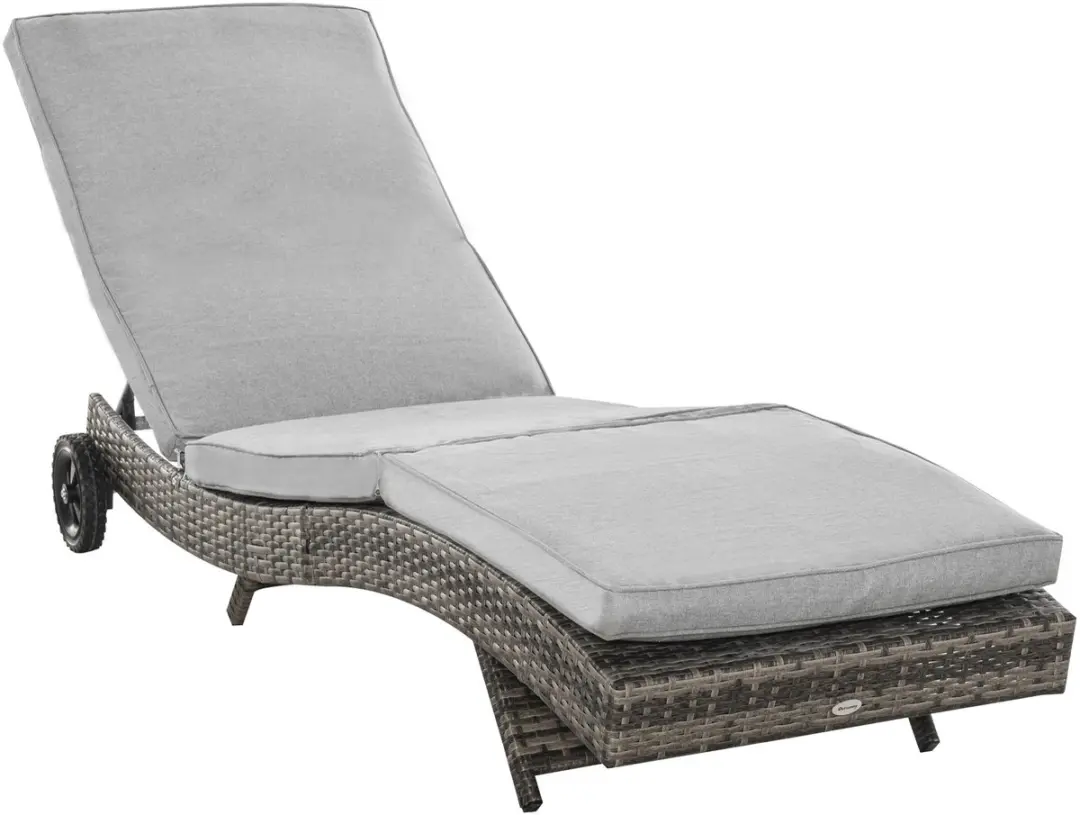 Outsunny Enkele Rattan Ligstoel (Eenvoudig) Metaal, PE-Rattan, Polyester 207L x