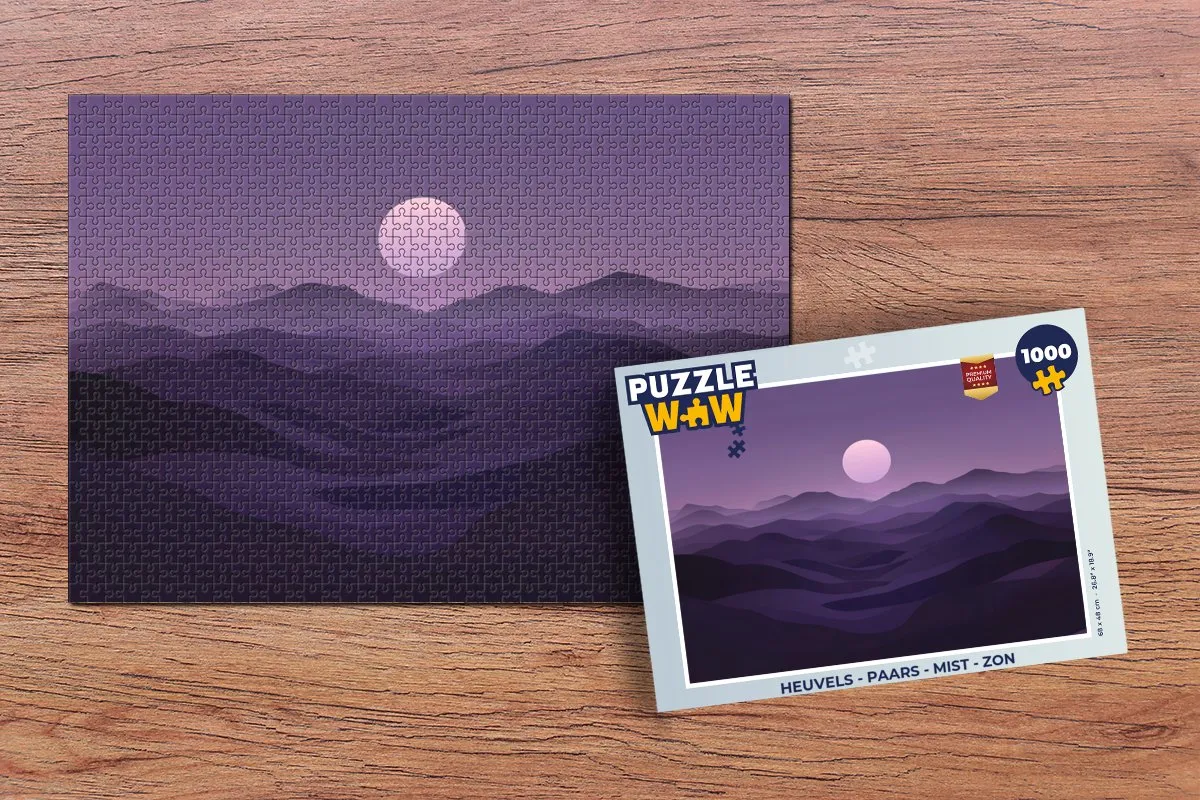PuzzleWow Heuvels Legpuzzel 1000 Stuks - Paars/Mist/Zon