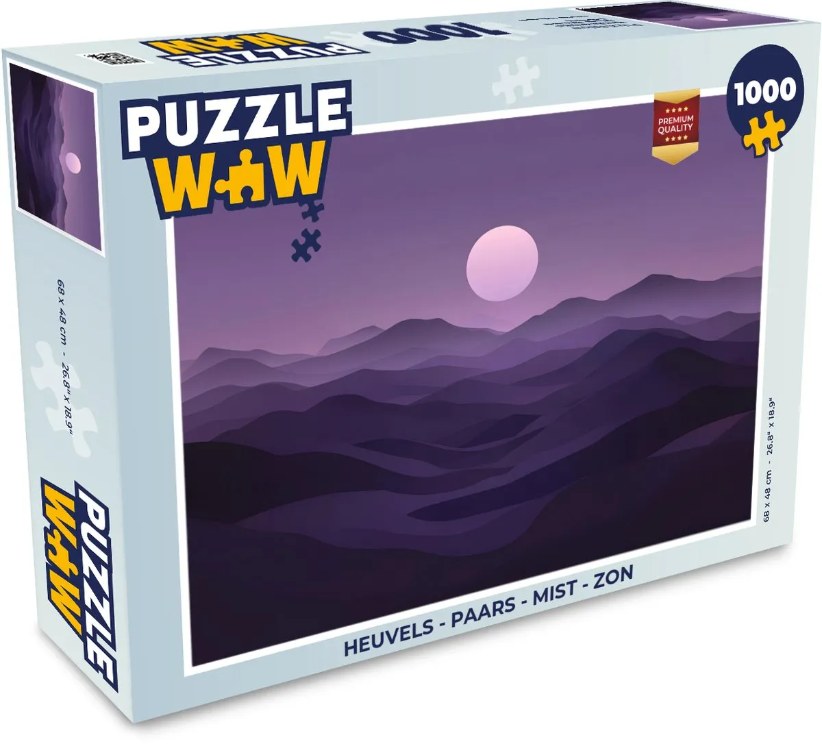 PuzzleWow Heuvels Legpuzzel 1000 Stuks - Paars/Mist/Zon