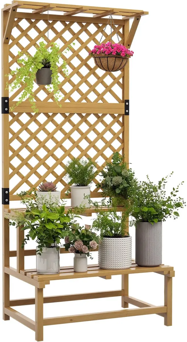 Outsunny Flower Stand-Vurenhout-75L x 50B x 166H cm-Geel