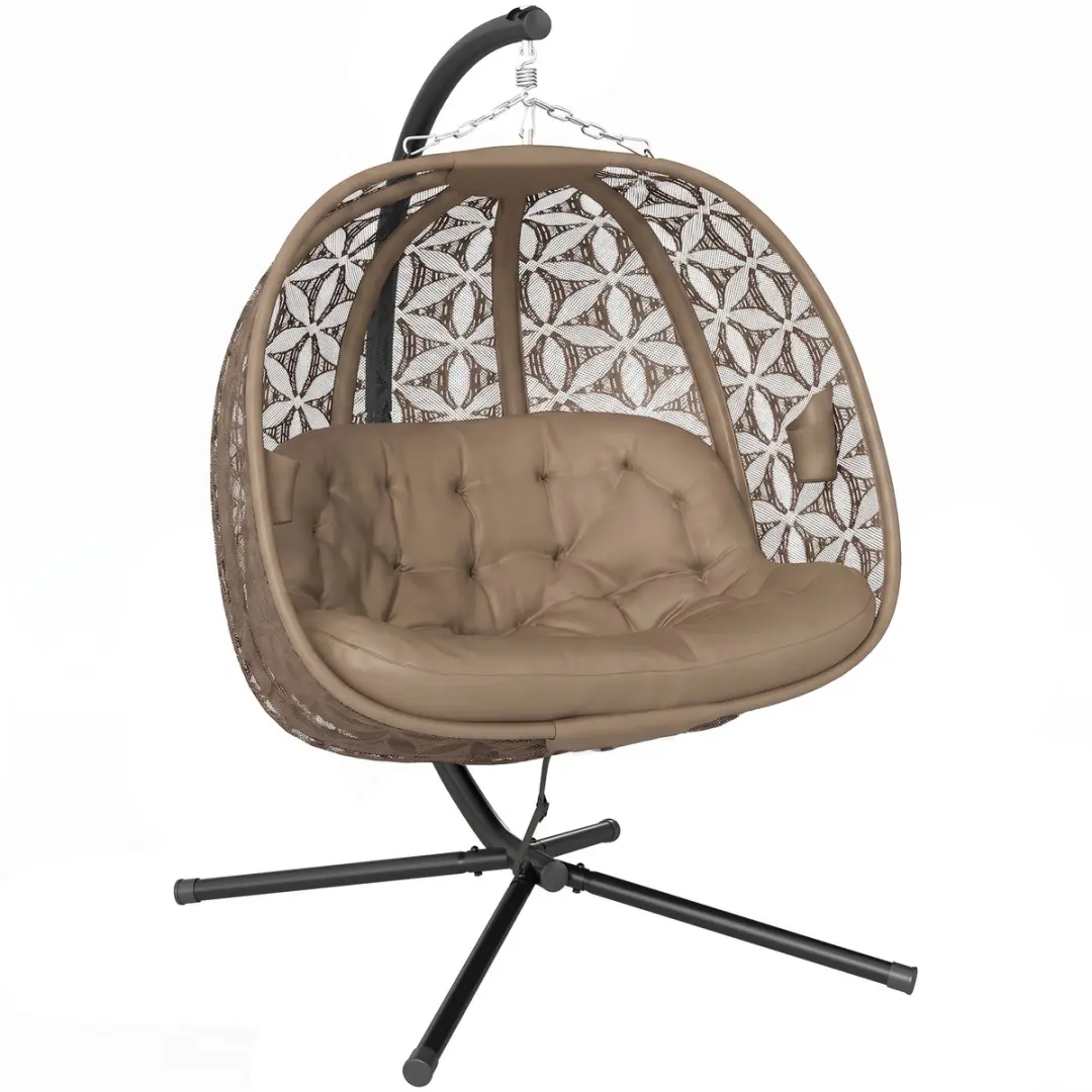 Outsunny Schommelstoel-Staal, Polyester-126L x 126B x 176H cm-Zandkleur