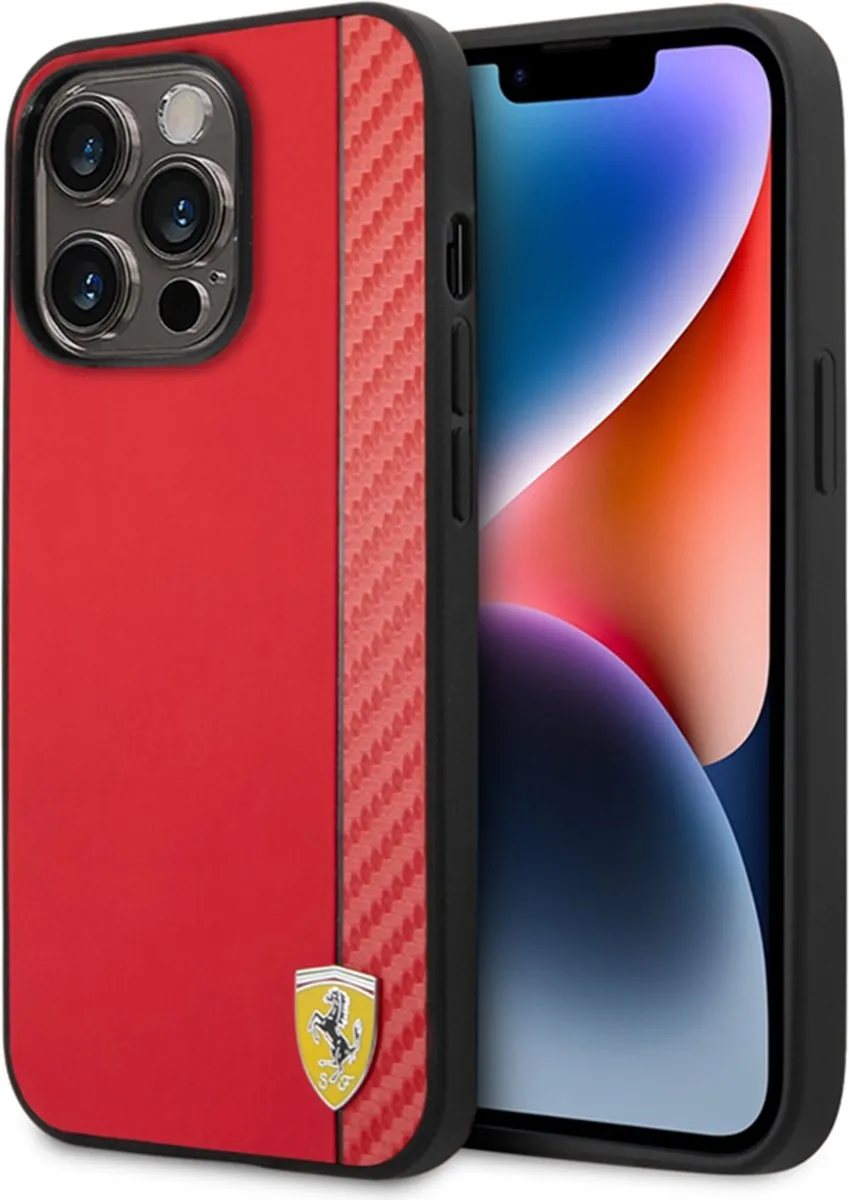 Ferrari Smooth Carbon iPhone 14 Pro Hoes - Rood