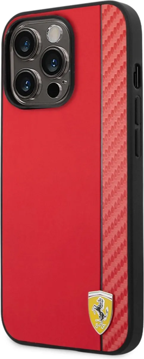 Ferrari Smooth Carbon iPhone 14 Pro Hoes - Rood