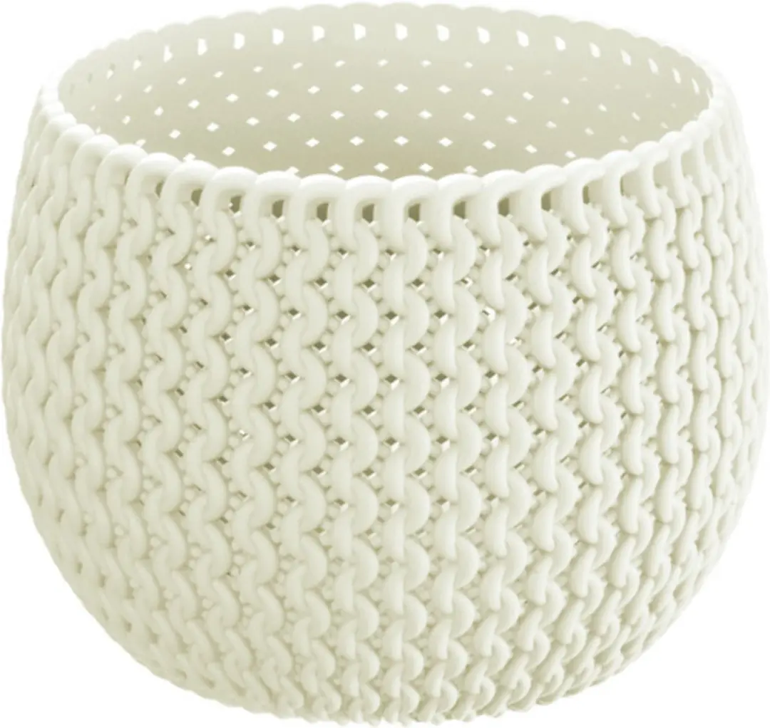 Plantenpot/bloempot kunststof dia 14,5 cm en hoogte 11 cm in het creme wit voor binnen/buiten