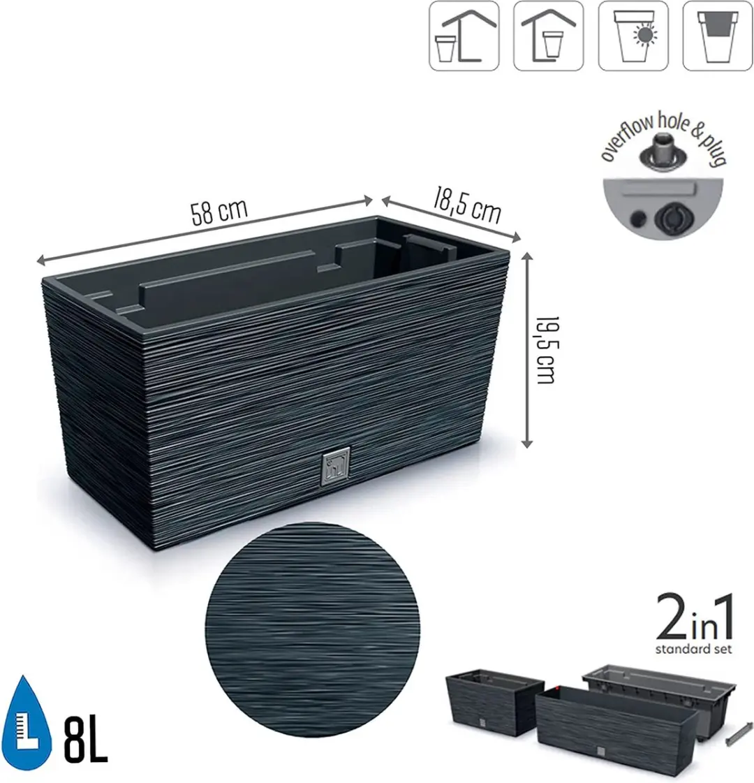 Prosperplast Furu Case Bloempot met Inzet Antraciet - afbeelding 3 van 4