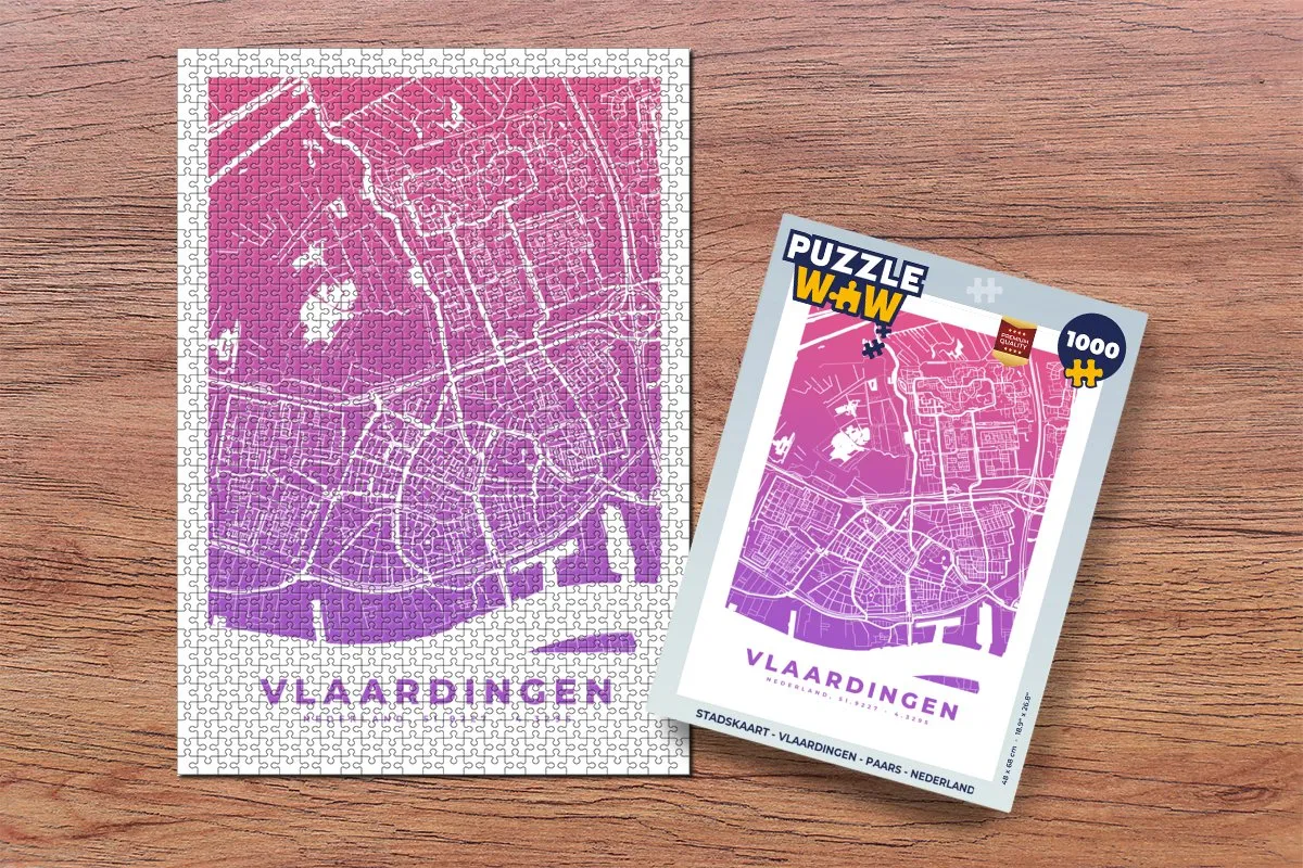 PuzzleWow Stadskaart Vlaardingen Legpuzzel 1000 Stuks - Multicolor