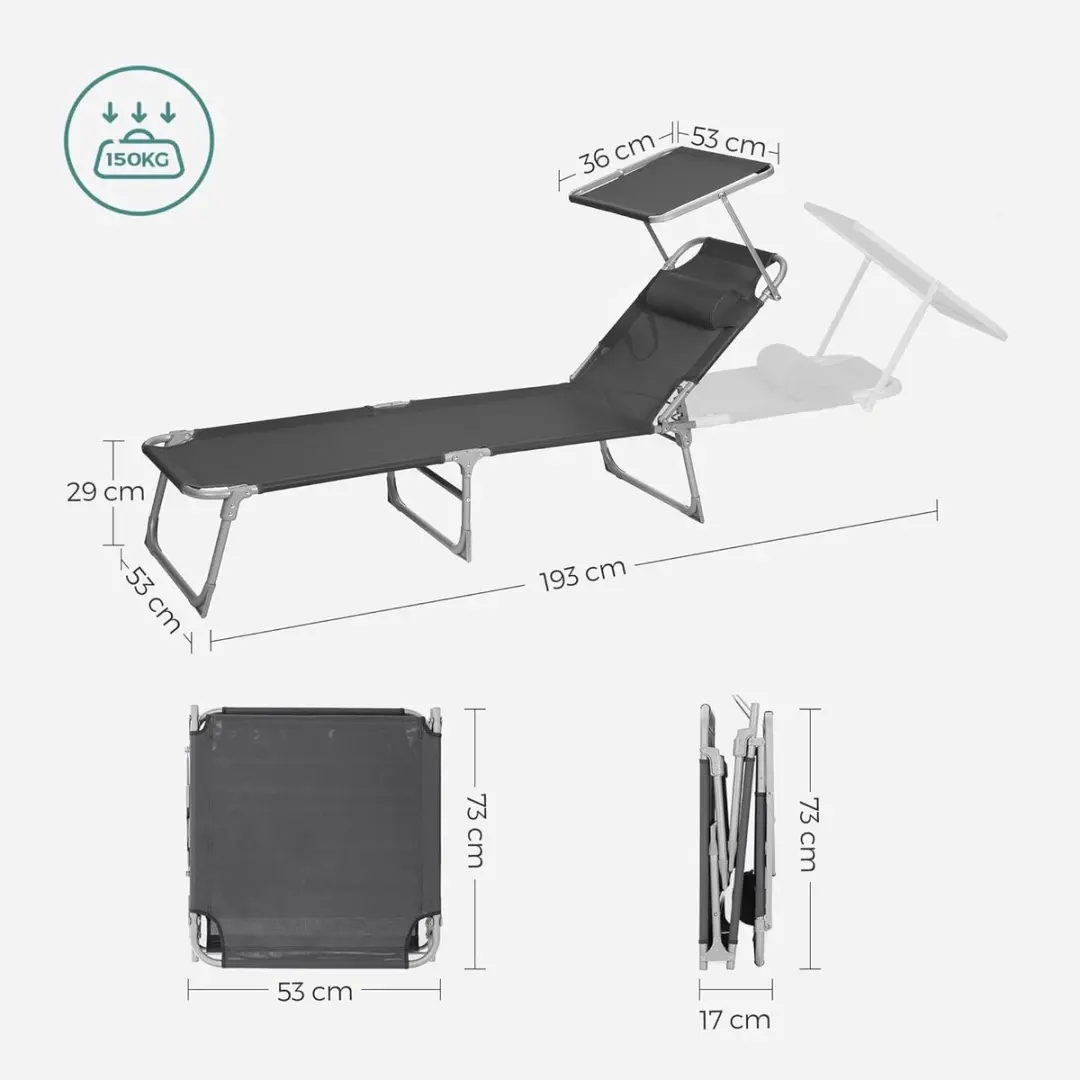 Songmics Ligstoel GCB19UV1 - Antraciet 53x193cm - afbeelding 4 van 6