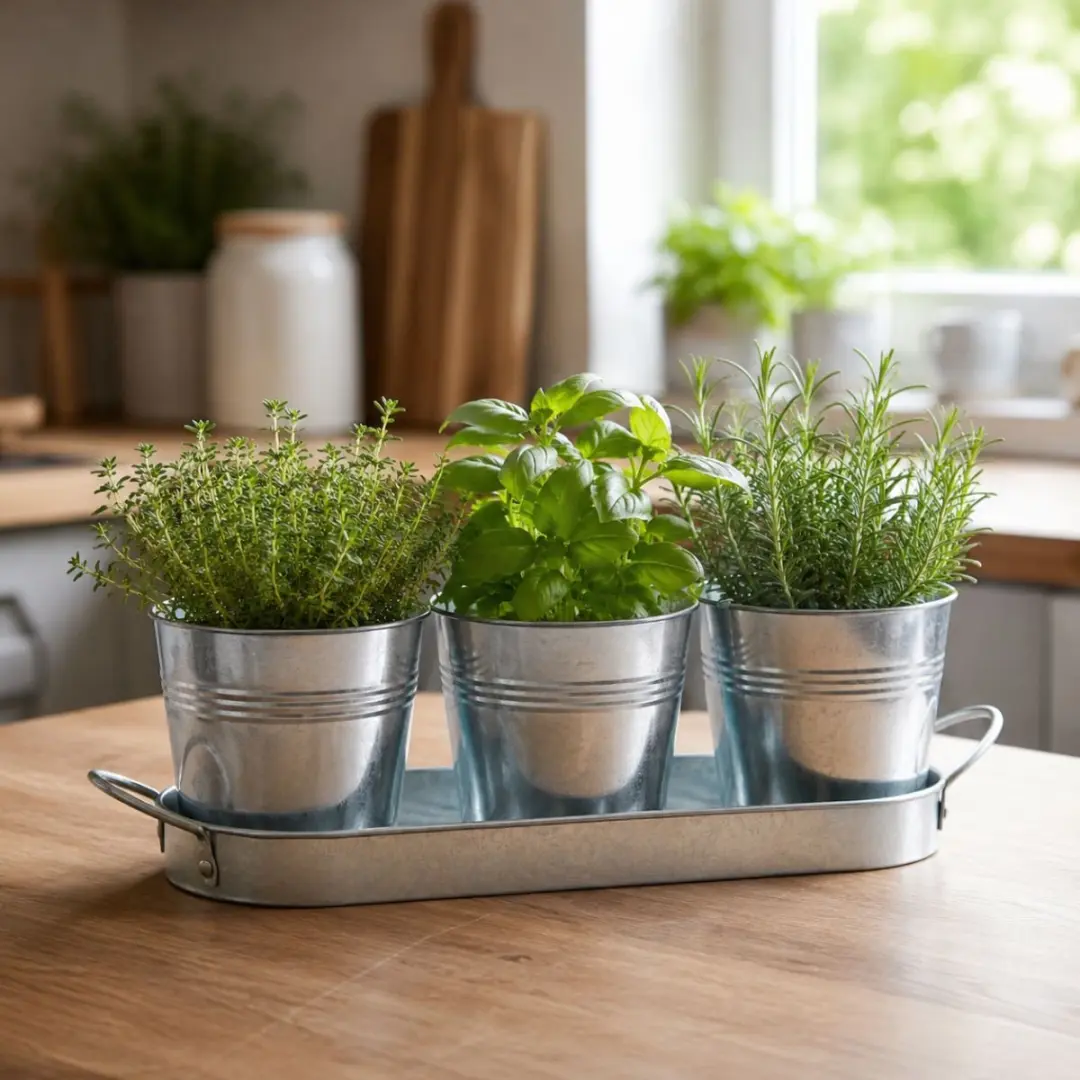 Kinzo Bloempot Set met 3 Metalen Bloempotten