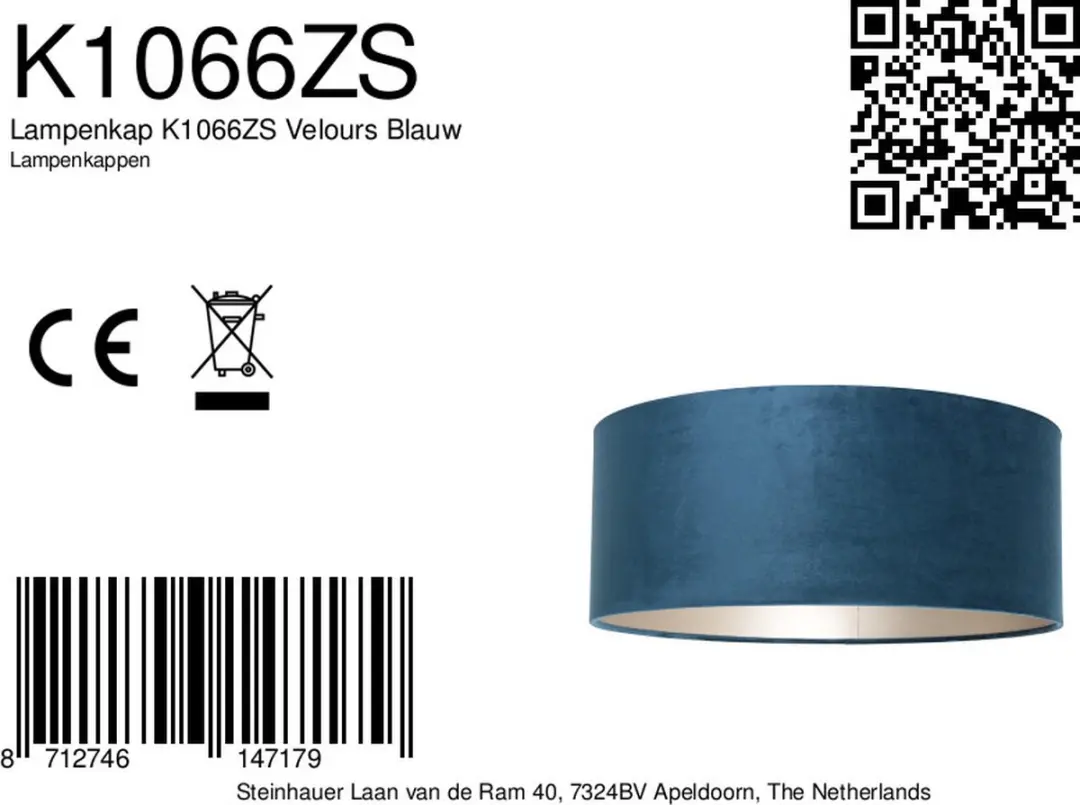Steinhauer K1066ZS Lampenkap Blauw Velours ⌀50cm - afbeelding 5 van 6