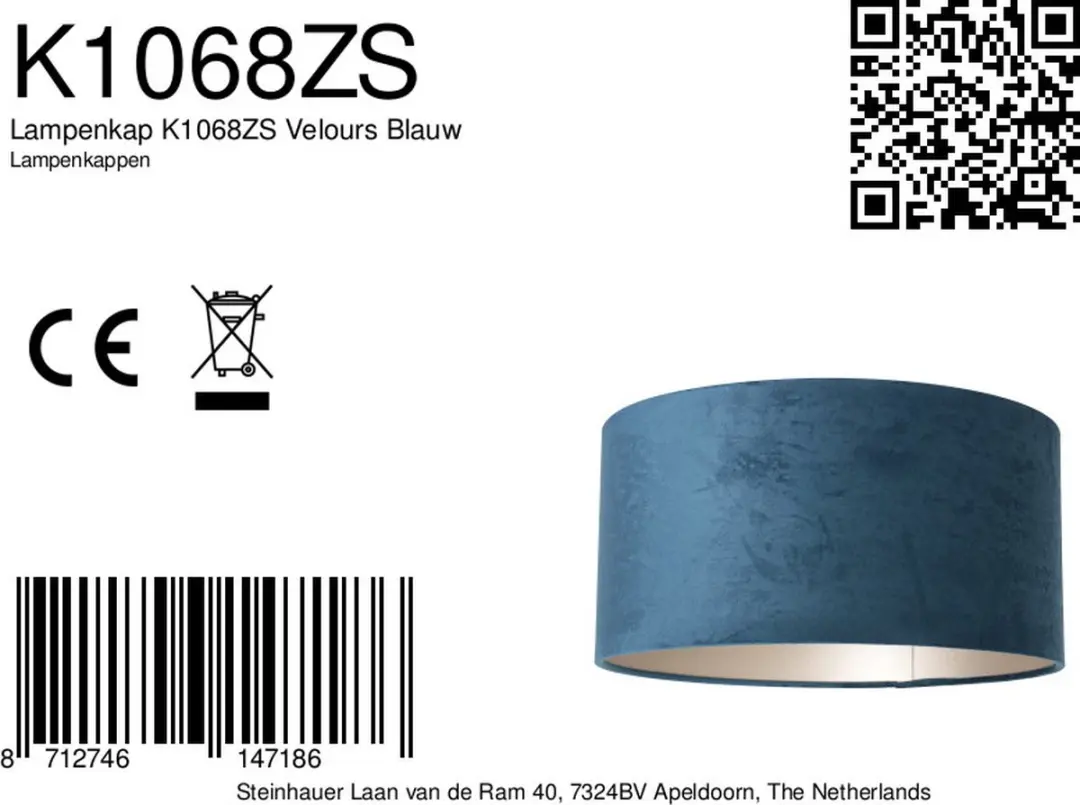 Steinhauer Blauwe Velours Lampenkap ⌀40cm E27 - afbeelding 6 van 6