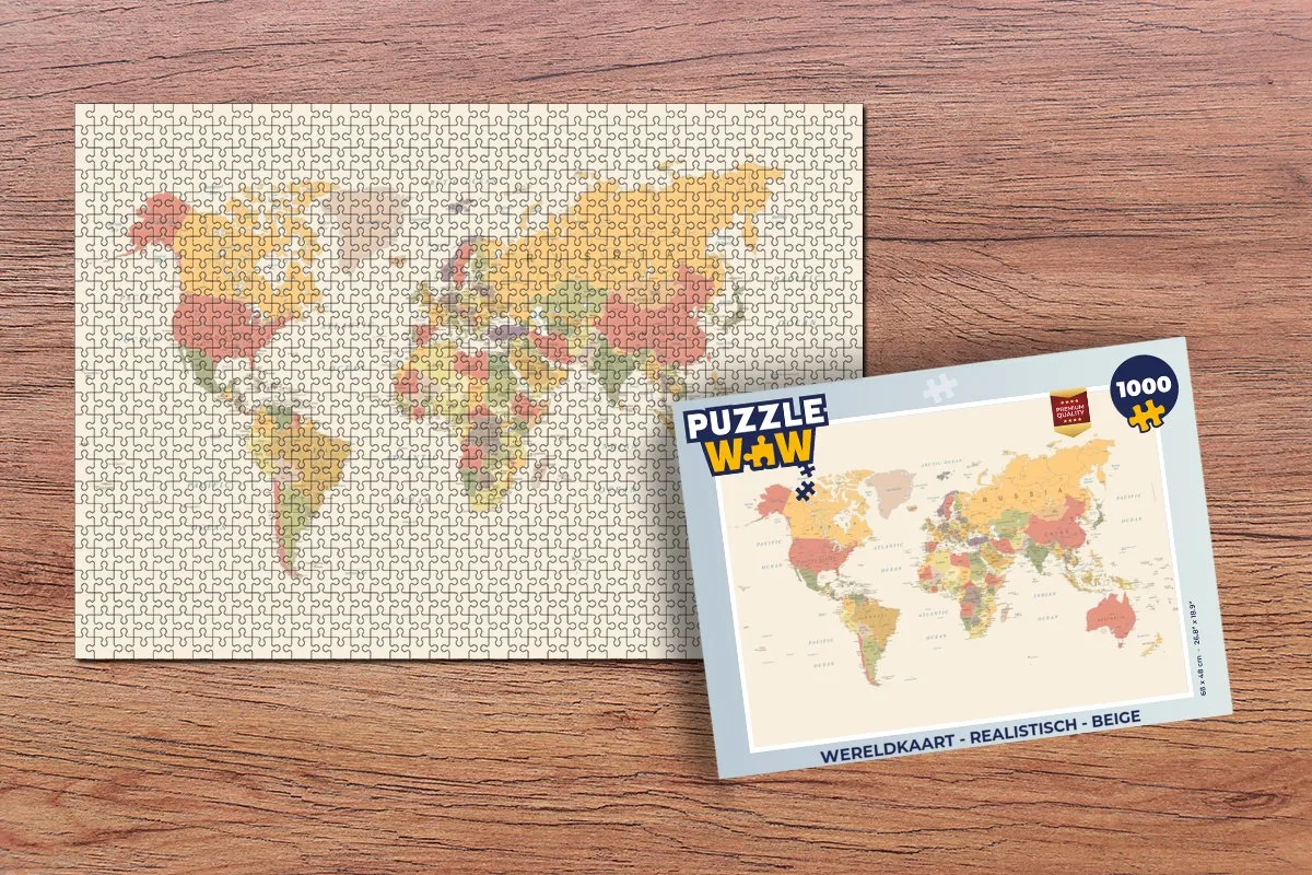 PuzzleWow Wereldkaart Legpuzzel 1000 Stuks - Beige