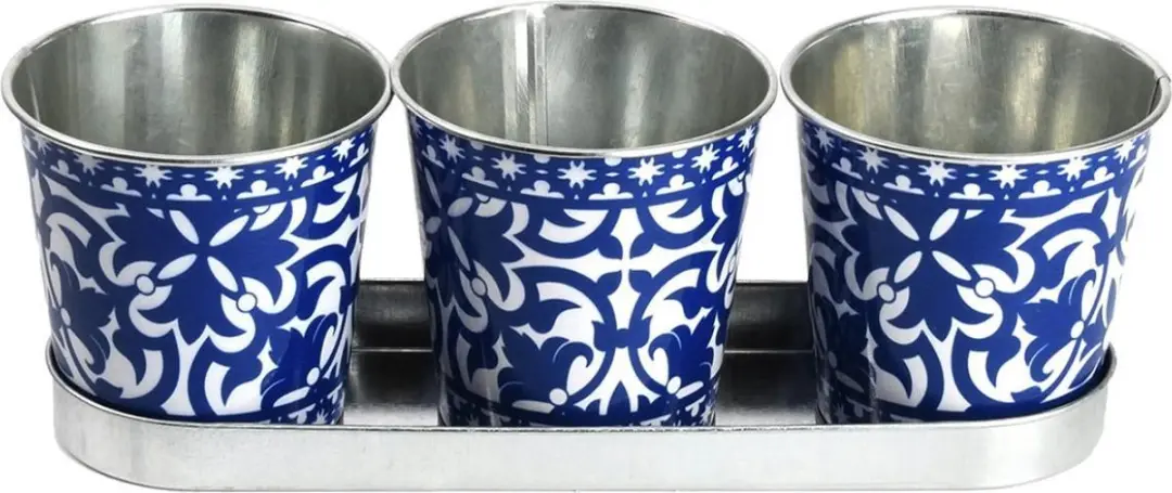 Portugese metalen bloempotjes op zinkentray