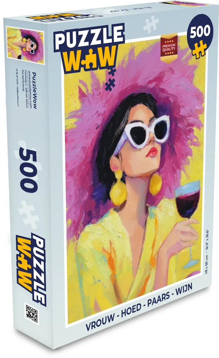 PuzzleWow Vrouw met Hoed Puzzel 500 Stuks - Paars/Wijn