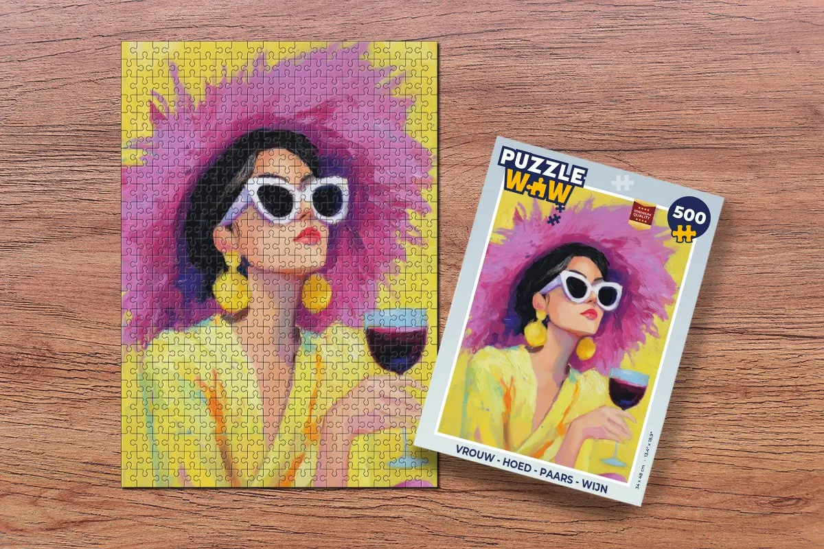 PuzzleWow Vrouw met Hoed Puzzel 500 Stuks - Paars/Wijn