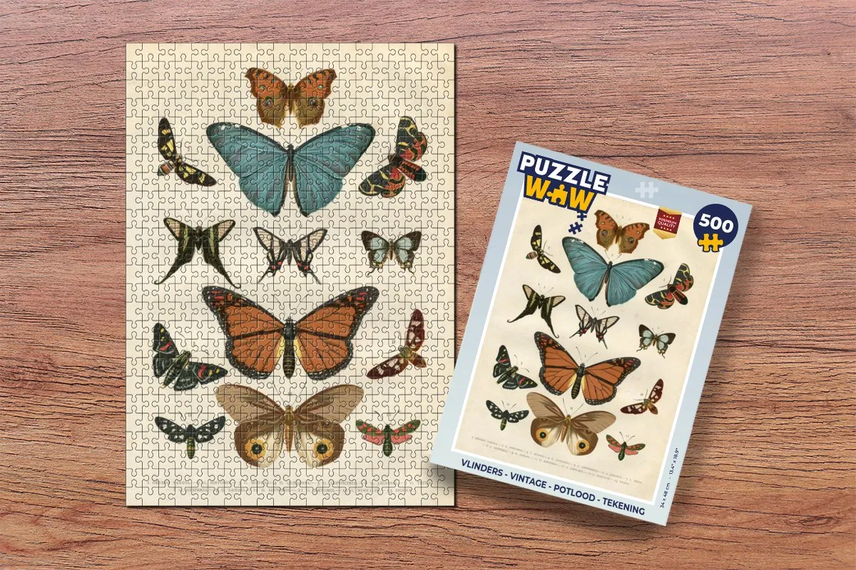 PuzzleWow Vlinders Vintage Legpuzzel 500 Stuks - Multicolor