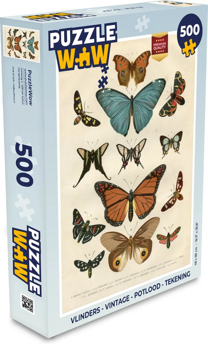 PuzzleWow Vlinders Vintage Legpuzzel 500 Stuks