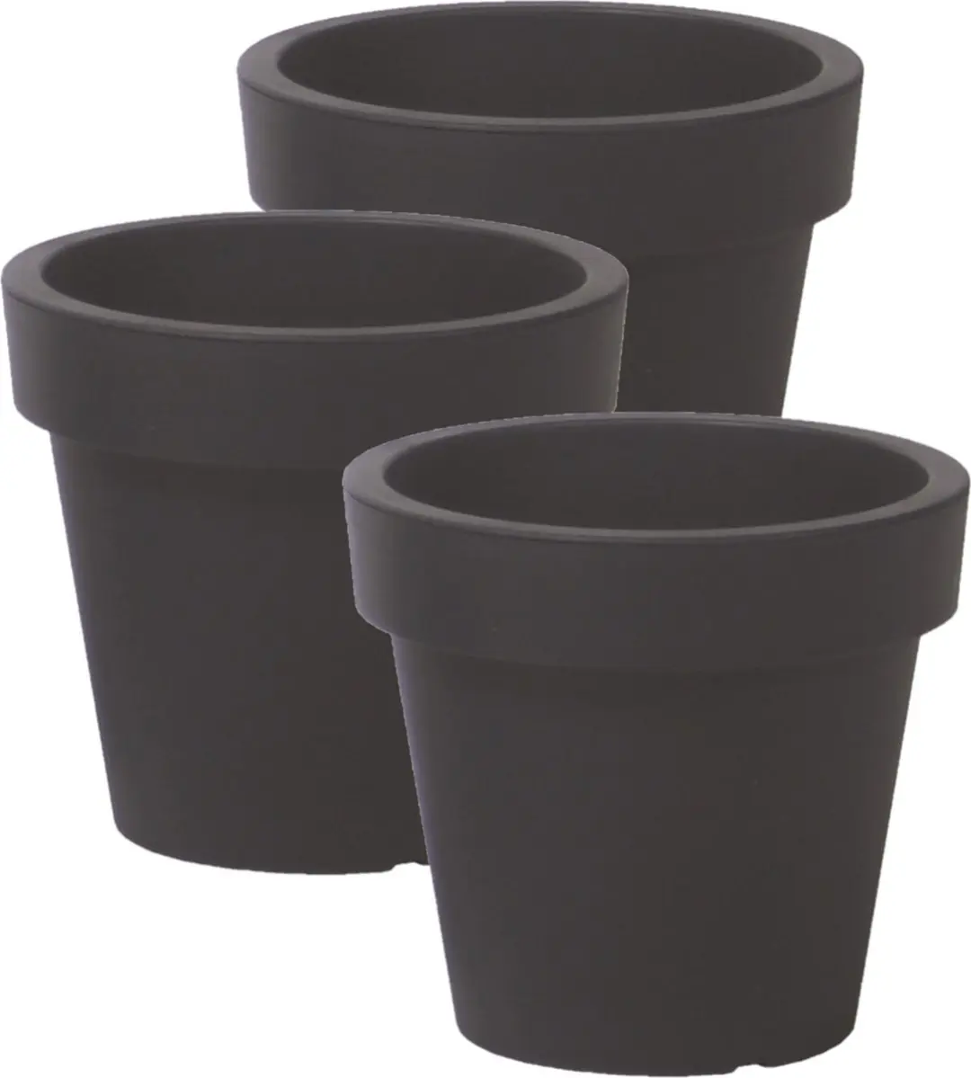 Prosperplast Bloempot Basic - 3x stuks - kunststof - antraciet - D16 x H15 cm - buiten/tuin
