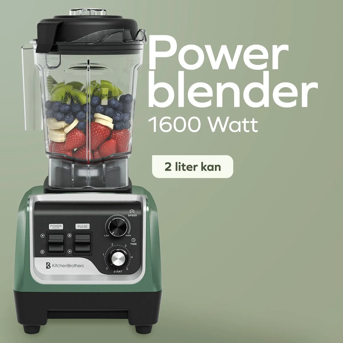 KitchenBrothers Power Blender 1600W - 2L - Groen