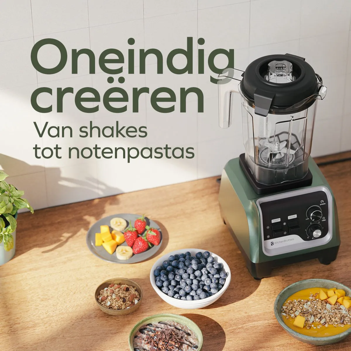 KitchenBrothers Power Blender 1600W - 2L - Groen