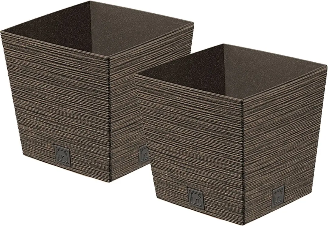 Prosperplast Plantenpot/bloempot - 2x - buiten - kunststof - donkerbruin - Eco wood look - D24 x H24 cm