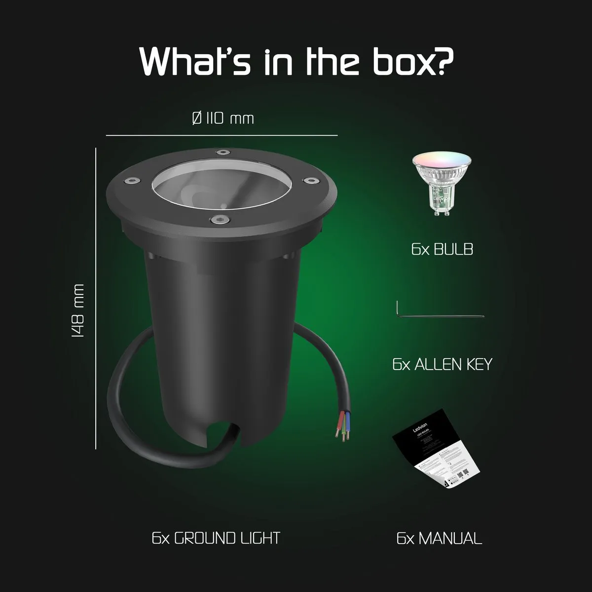 Ledvion 6X Smart LED Grondspot 4,9W RGB+CCT - 6 Stuks - Zwart