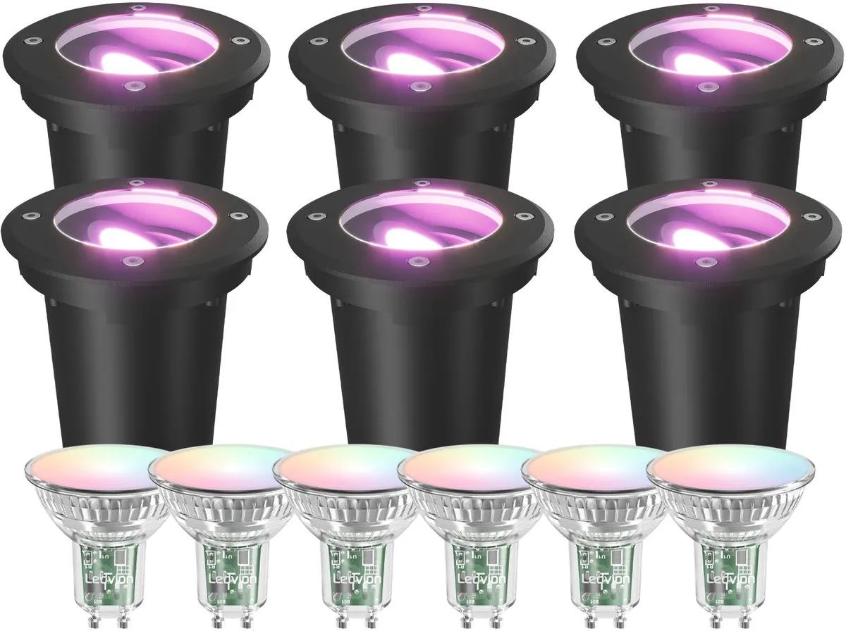 Ledvion 6X Smart LED Grondspot 4,9W RGB+CCT - 6 Stuks - Zwart