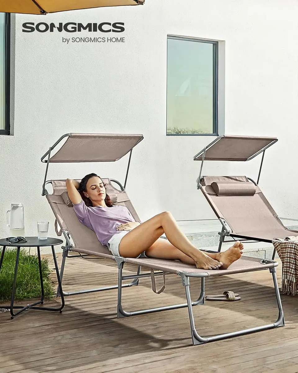 Songmics Ligstoel GCB022K01 - 200x71cm - 150kg - Taupe - afbeelding 5 van 6