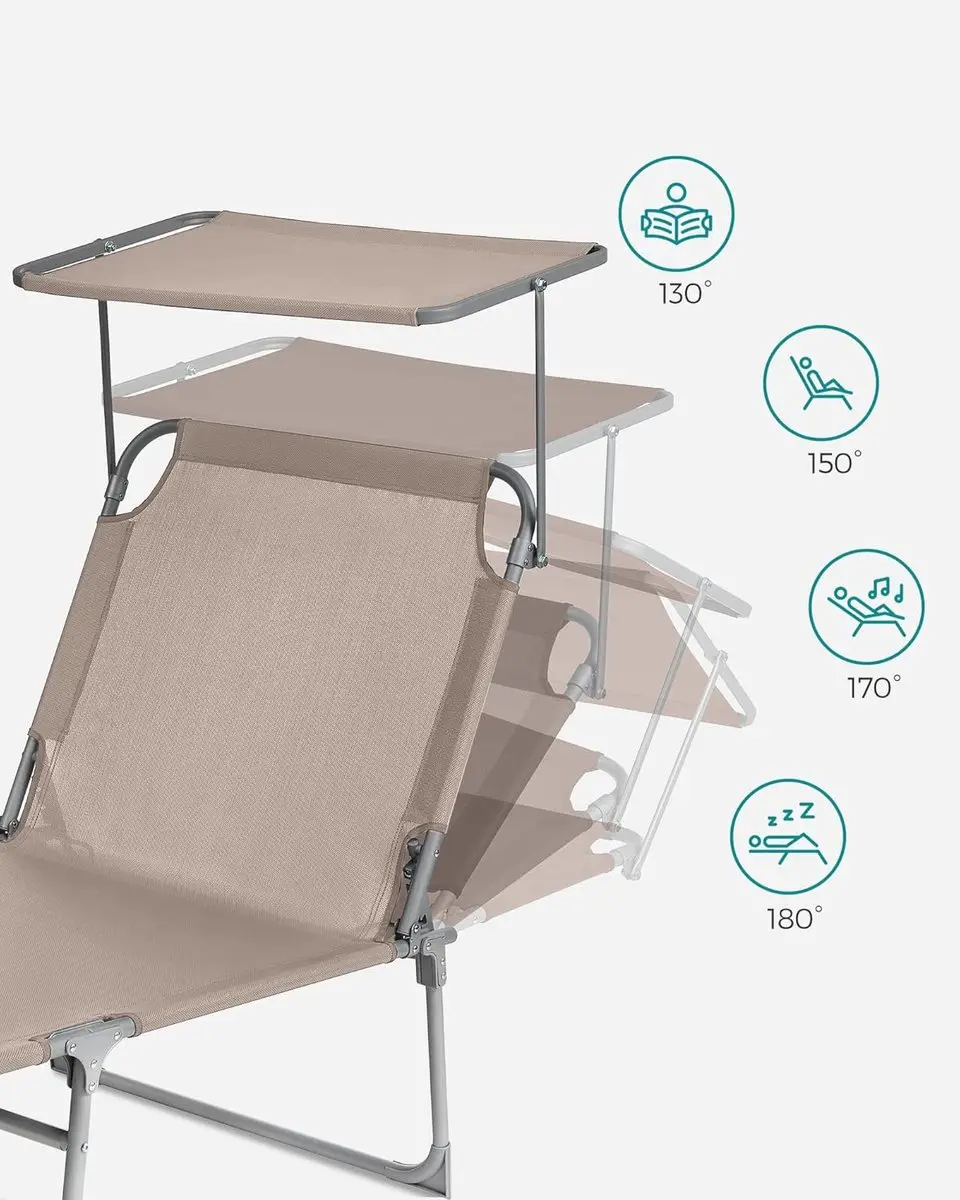 Songmics Ligstoel GCB022K01 - 200x71cm - 150kg - Taupe - afbeelding 3 van 6
