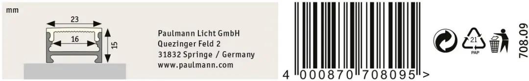 Paulmann LED Strip Square Profiel 100cm - Alu, Satijn - afbeelding 2 van 6