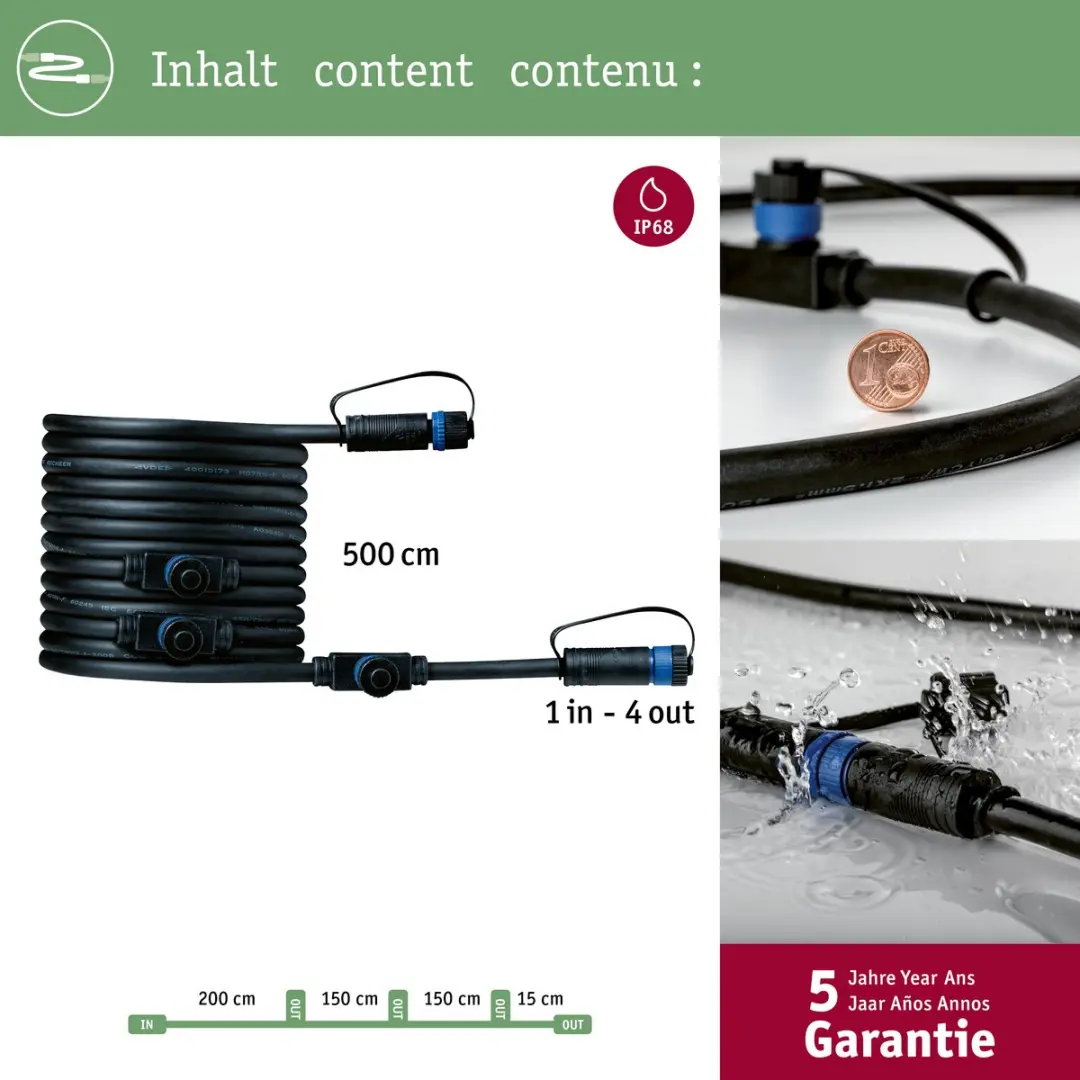 Paulmann Plug & Shine Kabel 1in-4out 5m - Zwart - afbeelding 6 van 6