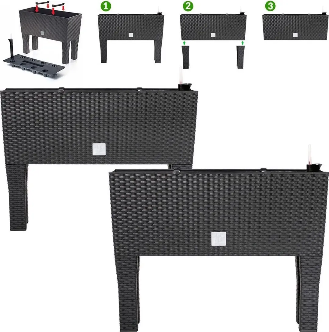 Deuba Plantenbak 2 Stuks 60x25x46cm Antraciet - afbeelding 3 van 6