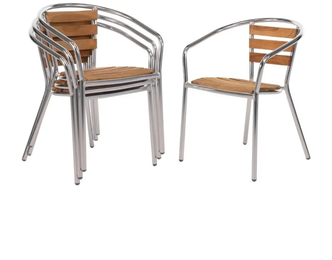 Bolero Stoel Aluminium met Houten Zitting ( Set van 4 )