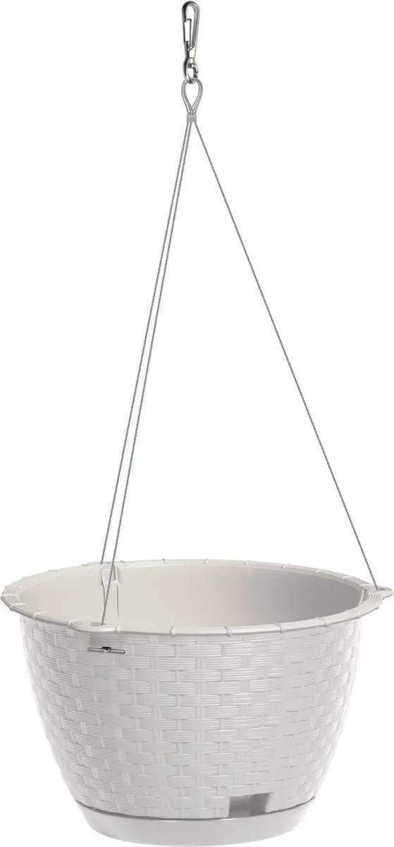 1x Stuks witte hangende ratolla bloempotten/plantenpotten rotan met schotel 4,85