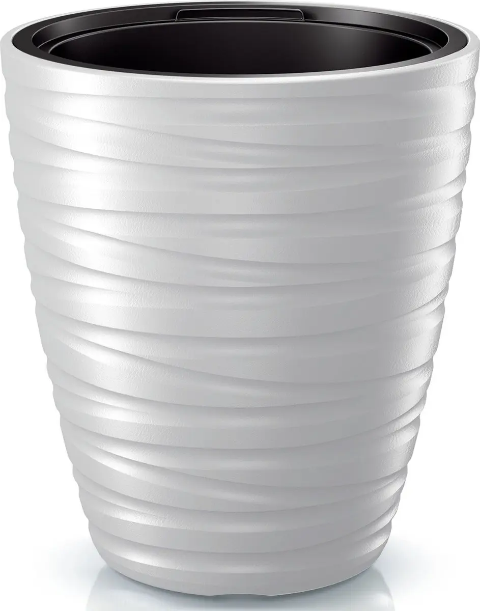 Prosperplast Plantenpot/bloempot Amazing - buiten/binnen - kunststof - wit - D37 x H42 cm - met binnenpot
