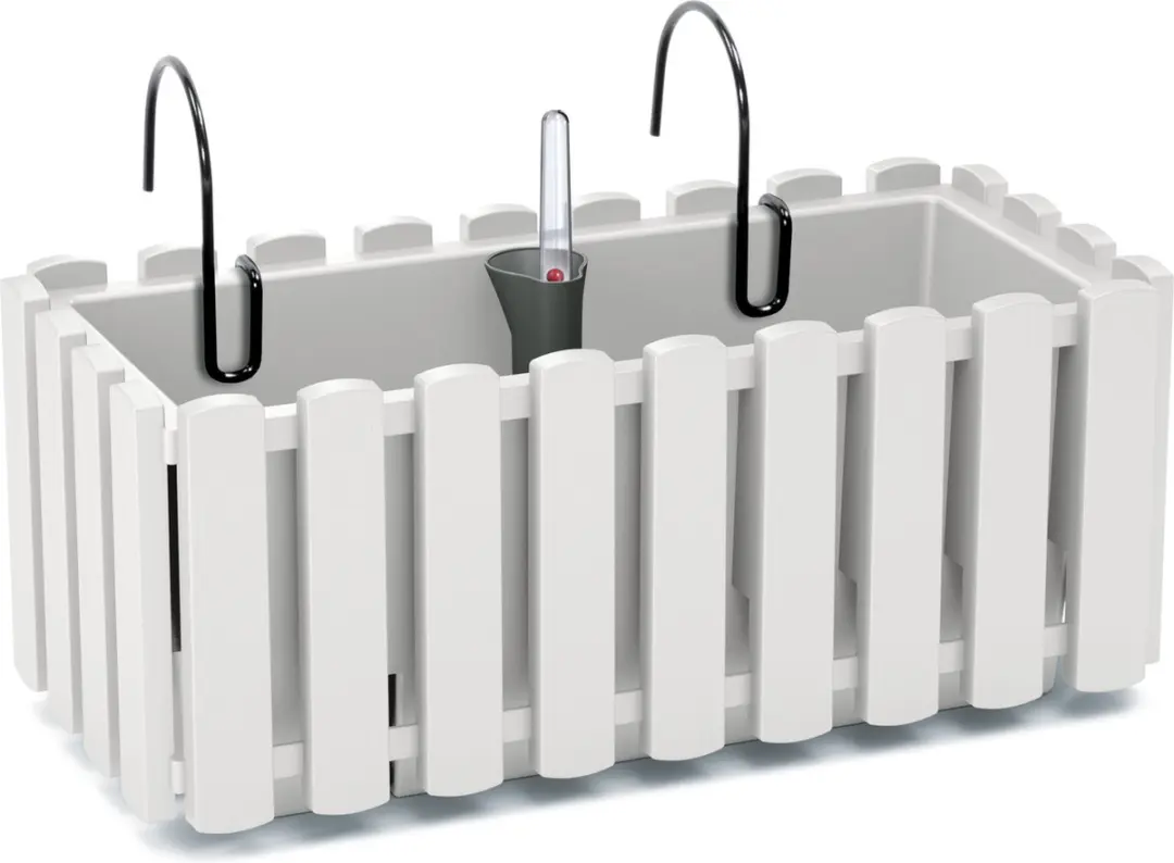 Fence-look plantenbak/bloembak - kunststof - 38 x 18 x 16 cm - wit - hangend - voor binnen en buiten