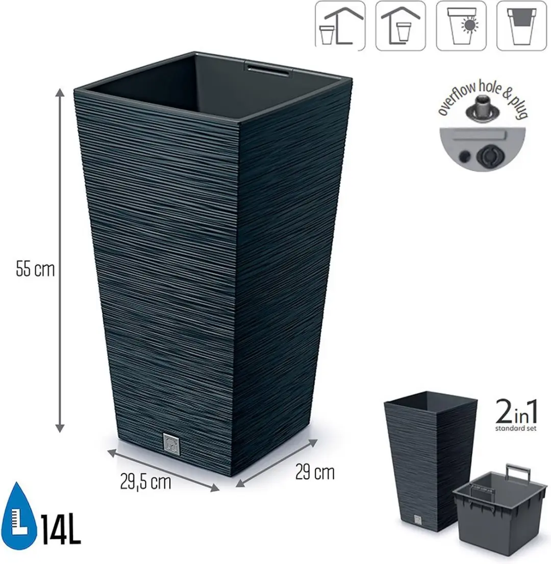 Prosperplast Furu Square Bloempot Antraciet 29x29cm - afbeelding 3 van 6