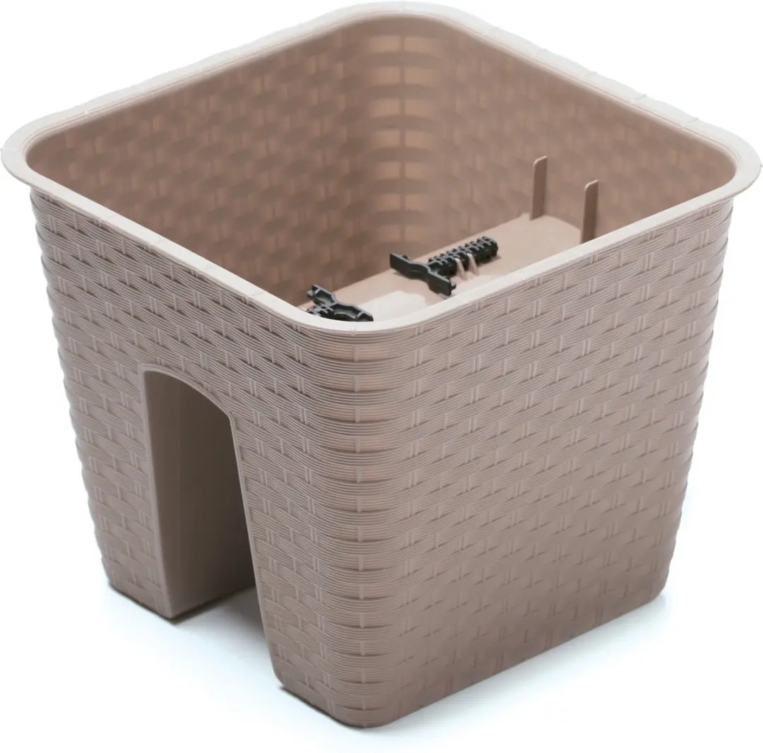 1x Kunststof Ratolla vierkante rotan balkon plantenpotten/bloempotten taupe 27 cm - 8,5 liter - Tuin/balkon decoraties