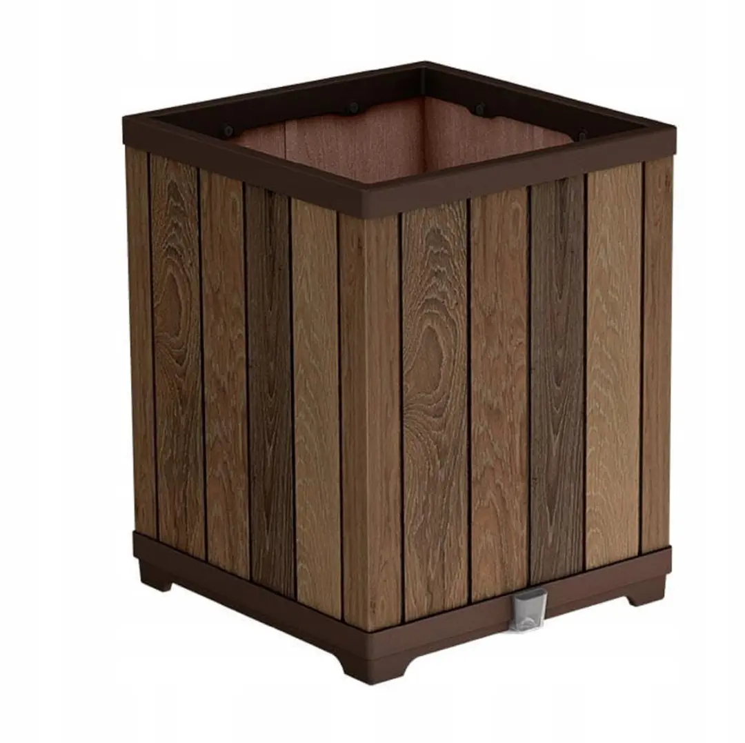 Keter DecoCoat Walnut Hoge Vierkante Plantenbak 74L