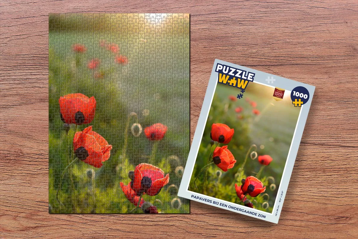 PuzzleWow Papavers bij een ondergaande zon Legpuzzel 1000 Stuks - Multicolor