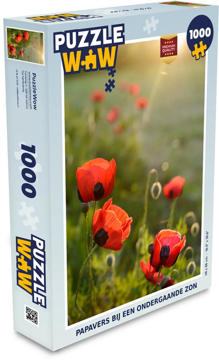 PuzzleWow Papavers bij een ondergaande zon Legpuzzel 1000 Stuks