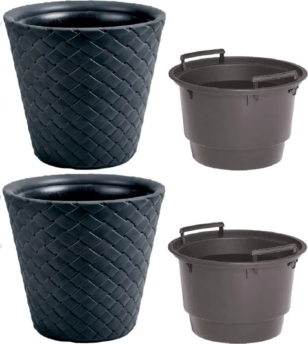 2x Kunststof Matuba rotan bloempotten/plantenpotten antraciet 50 cm inclusief bi