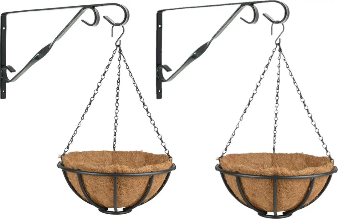 Set van 2x stuks Hanging baskets 30 cm met muurhaken
