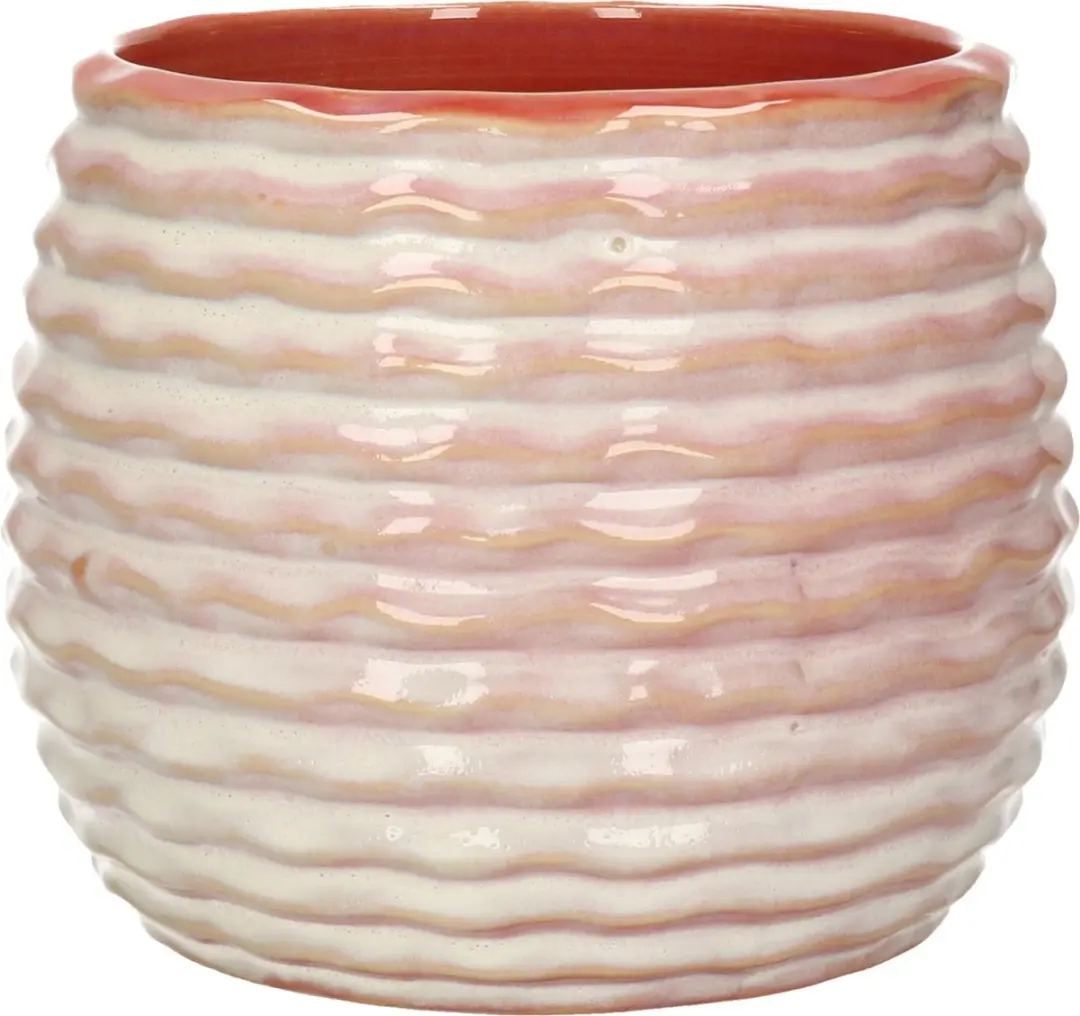Ideas4seasons Bloempot/plantenpot Rise - ribbel - zachtroze - voor kamerplant - D16 x H13 cm