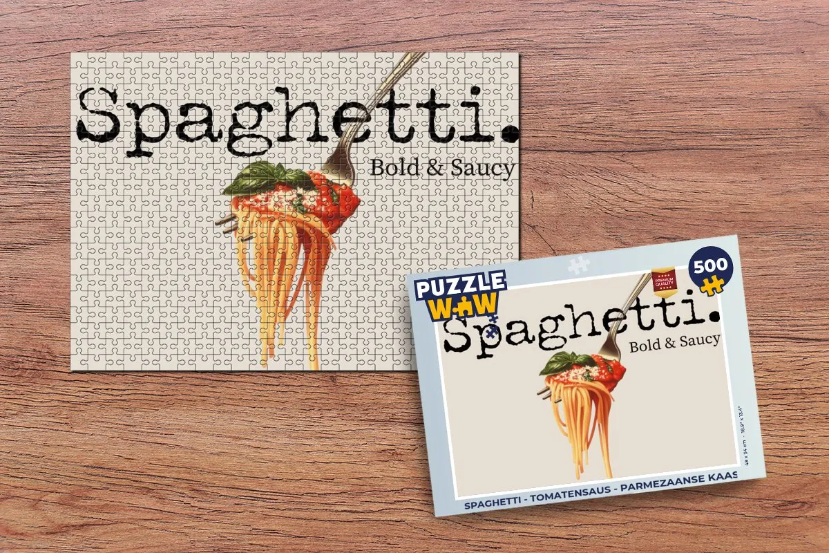 PuzzleWow Spaghetti Puzzel 500 Stuks - Tomatensaus & Parmezaanse Kaas
