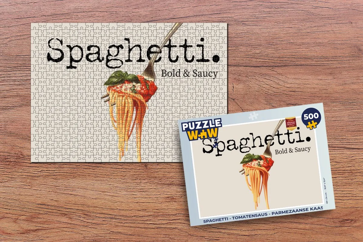 PuzzleWow Spaghetti Puzzel 500 Stuks - Tomatensaus & Parmezaanse Kaas