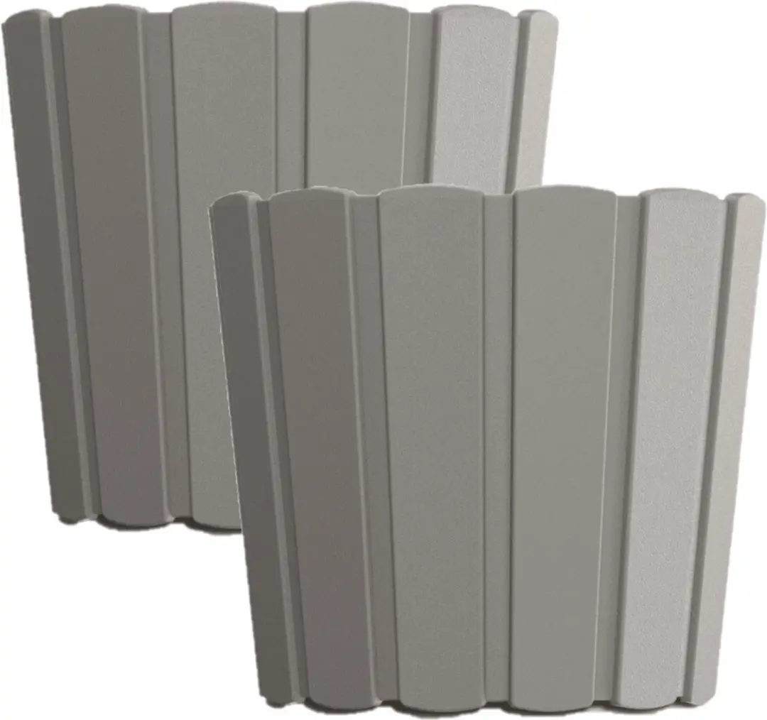 Set van 4x stuks prosperplast plantenpot - wood-look - buiten - grijs - 14,5 x 13 cm - voor binnen/buiten