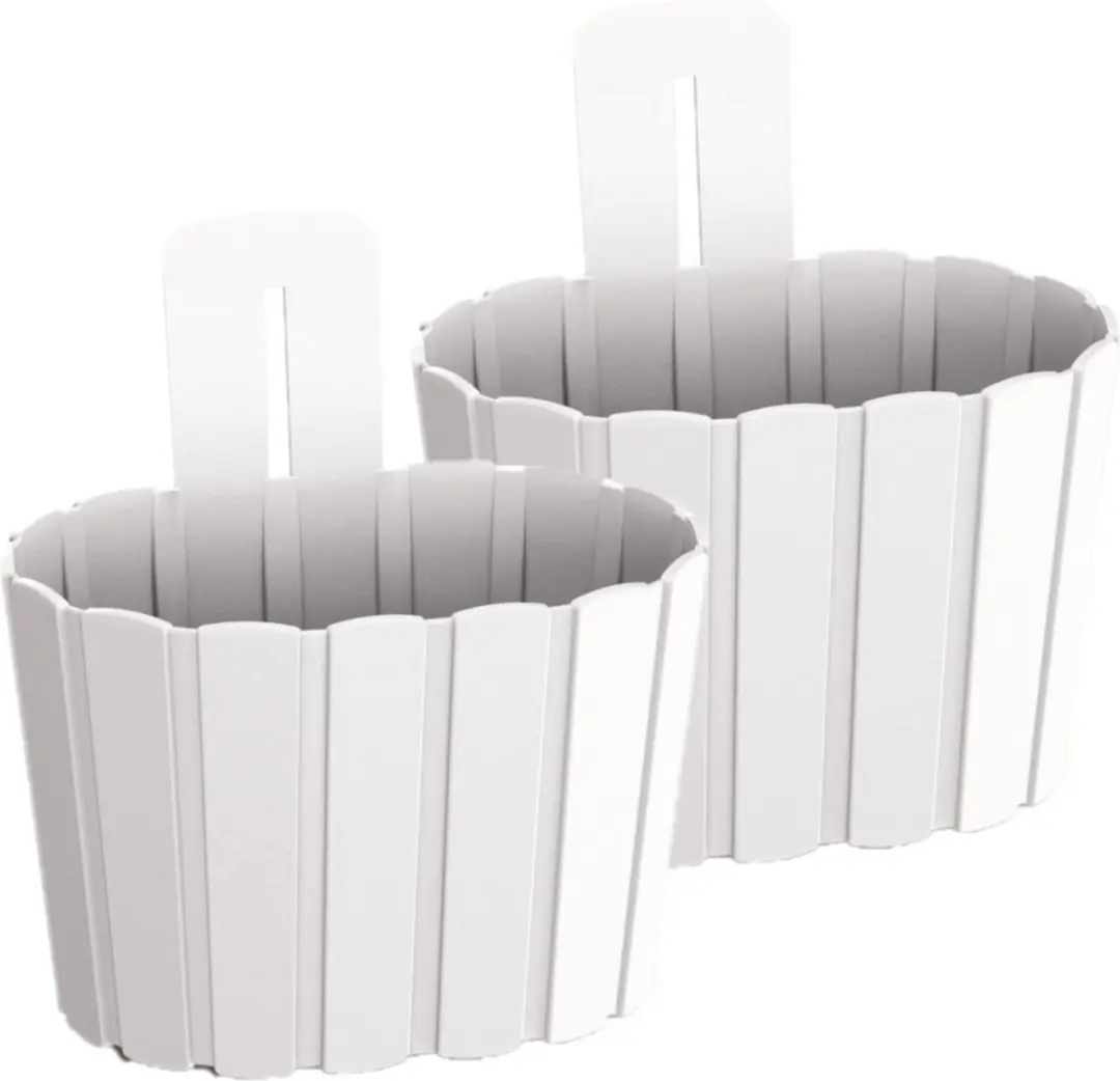 Set van 4x stuks wood-look muur/wand/schutting plantenpot/bloempot kunststof dia