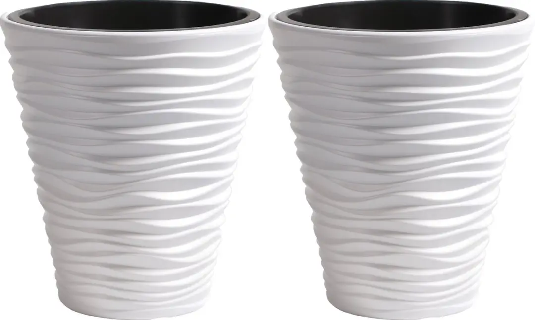 Prosperplast Plantenpot/bloempot Sand Dunes - 2x - buiten/binnen - kunststof - wit - D35 x H38 cm - met binnenpot