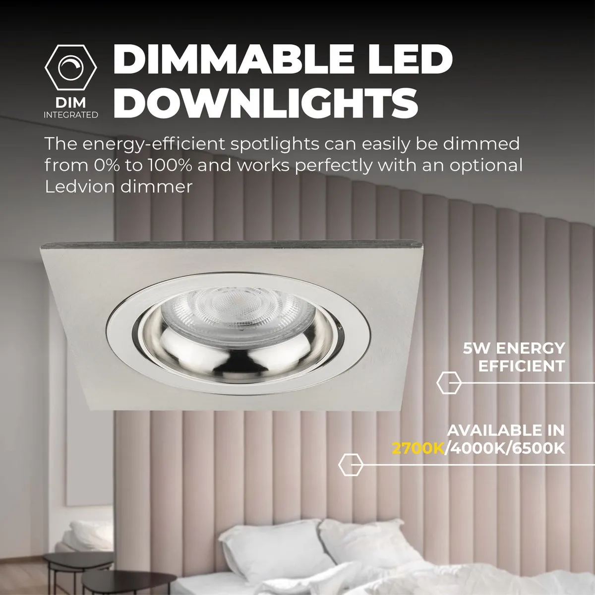 Ledvion Sevilla Inbouwspot 3W - 3 Stuks - Dimbaar - 2700K - RVS - afbeelding 6 van 6