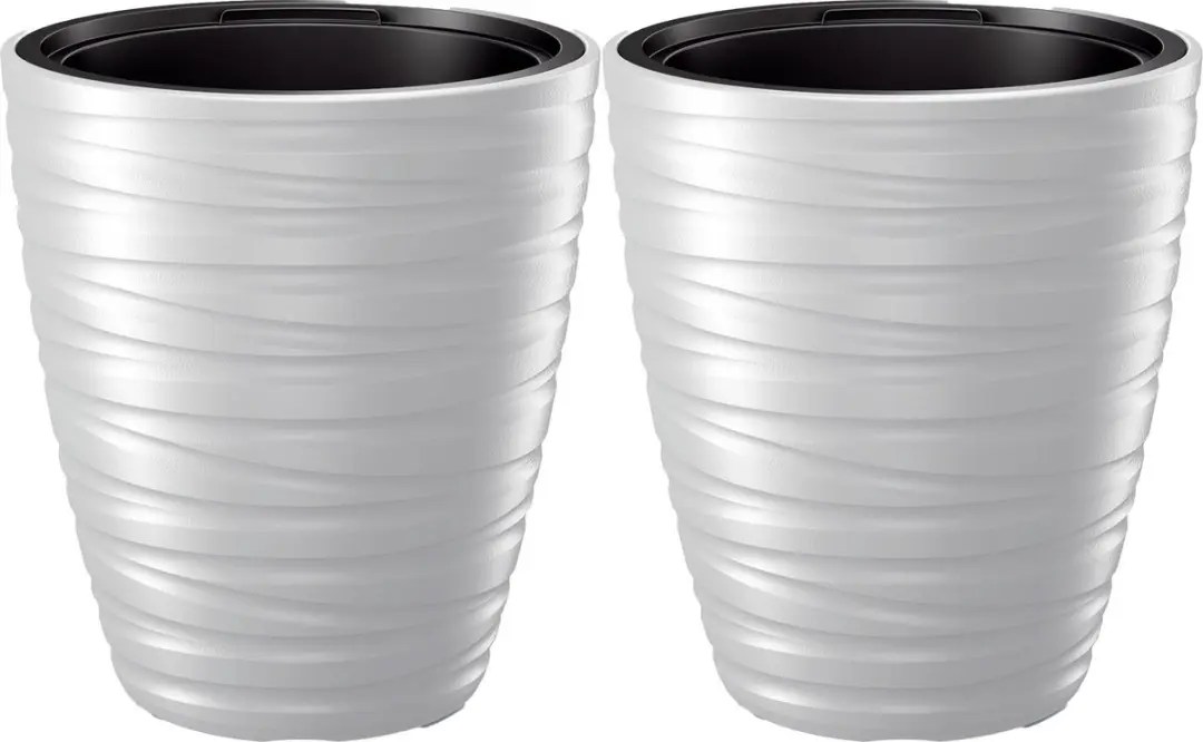 Prosperplast Plantenpot/bloempot Amazing - 2x - buiten/binnen - kunststof - wit - D37 x H42 cm - met binnenpot